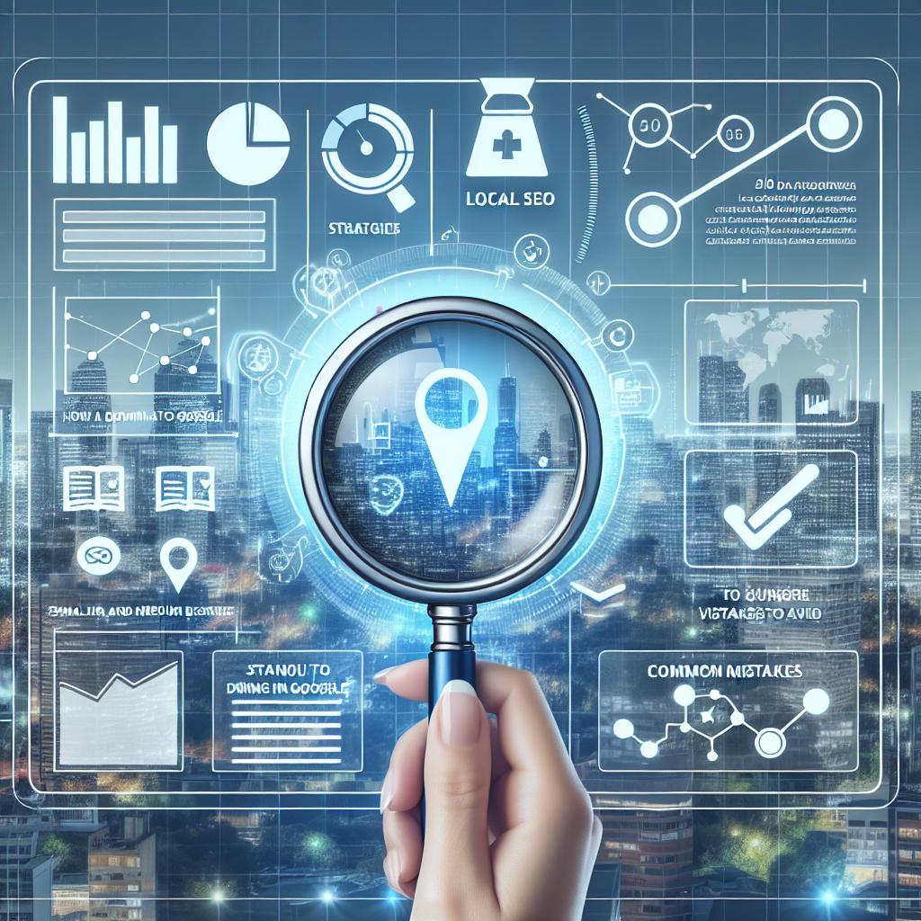 Immagine professionale e moderna per un articolo blog dal titolo: "SEO locale per PMI: come dominare Google nella tua città". Contesto: Guida pratica e completa alla SEO locale per piccole e medie imprese: strategie, checklist, errori da evitare e un piano operativo di 90 giorni per emergere nelle ricerche della tua città e trasformare visite in clienti.. Stile pulito, adatto a un sito web di strategia digitale e AI.