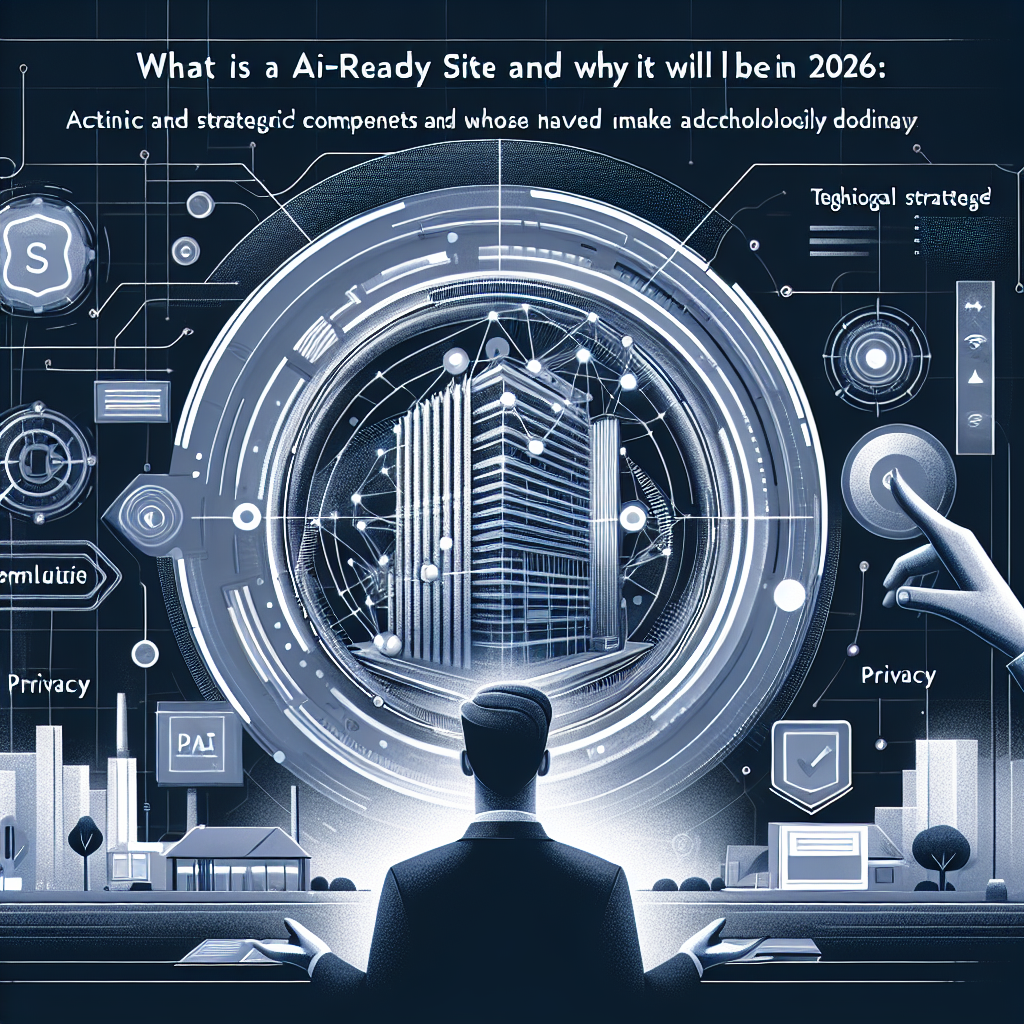Immagine professionale e moderna per un articolo blog dal titolo: "Cos’è un sito AI-ready e perché sarà decisivo nel 2026". Contesto: Scopri cosa significa rendere un sito AI-ready, quali componenti tecniche e strategiche servono, e come questa trasformazione influenzerà SEO, UX, privacy e business nel 2026. Una guida pratica e orientata all'azione per chi deve prendere decisioni tecnologiche oggi.. Stile pulito, adatto a un sito web di strategia digitale e AI.